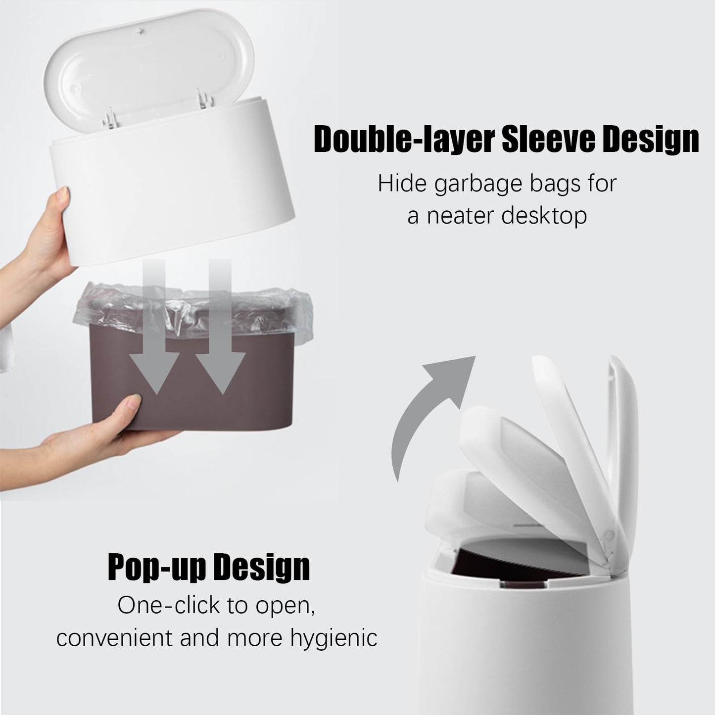 2PCS Small Bin with Lid, Small Bathroom Bin with 180PCS Trash Bags