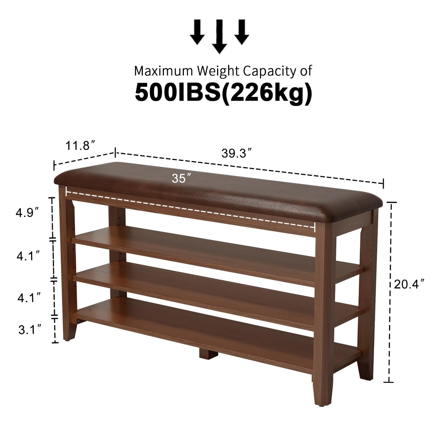 AQIMUELE Shoe Bench, Shoe Bench Storage with Seat, Wooden Shoe Rack 3-Tier, for Hallway, Entryway, Living Room, Bedroom, 100cm (Walnut)
