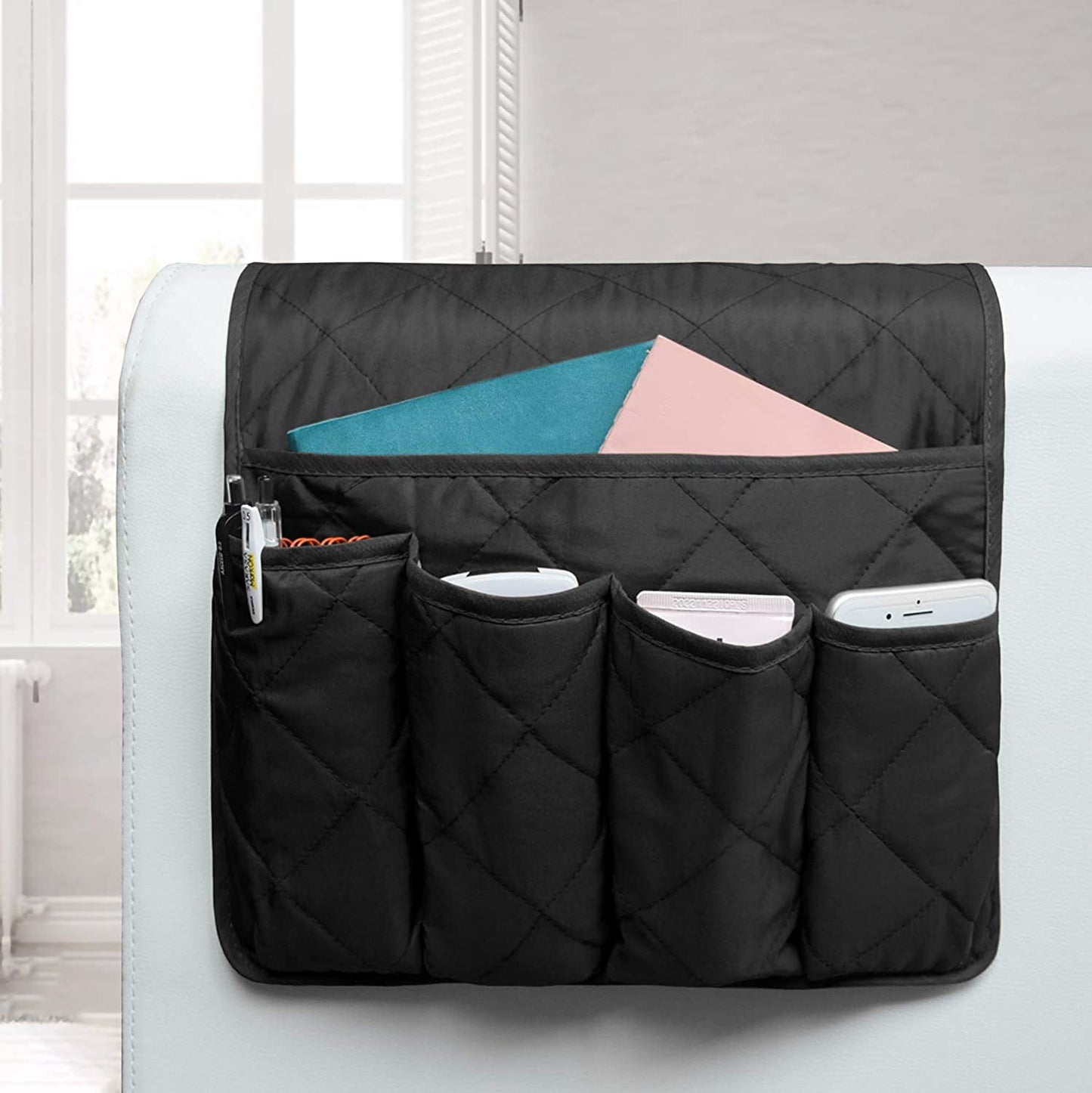 Bkrdty Armrest Storage Organizer Anti-Slip Sofa Couch Chair Armrest Organizer 90 * 33cm 5 pockets Couch Chair Organizer Holder for TV Remote Control