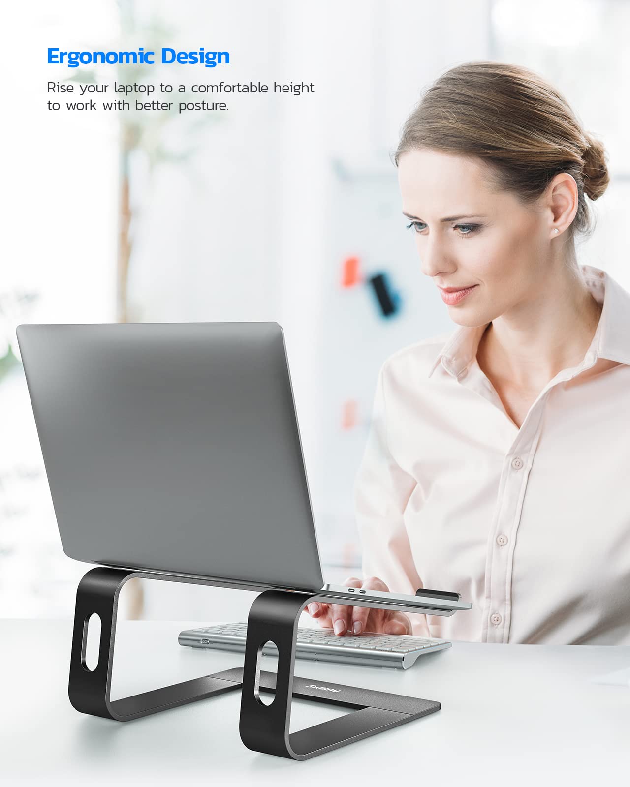 Nulaxy Ergonomic Laptop Stand for Desk, Aluminum Detachable Riser, Black
