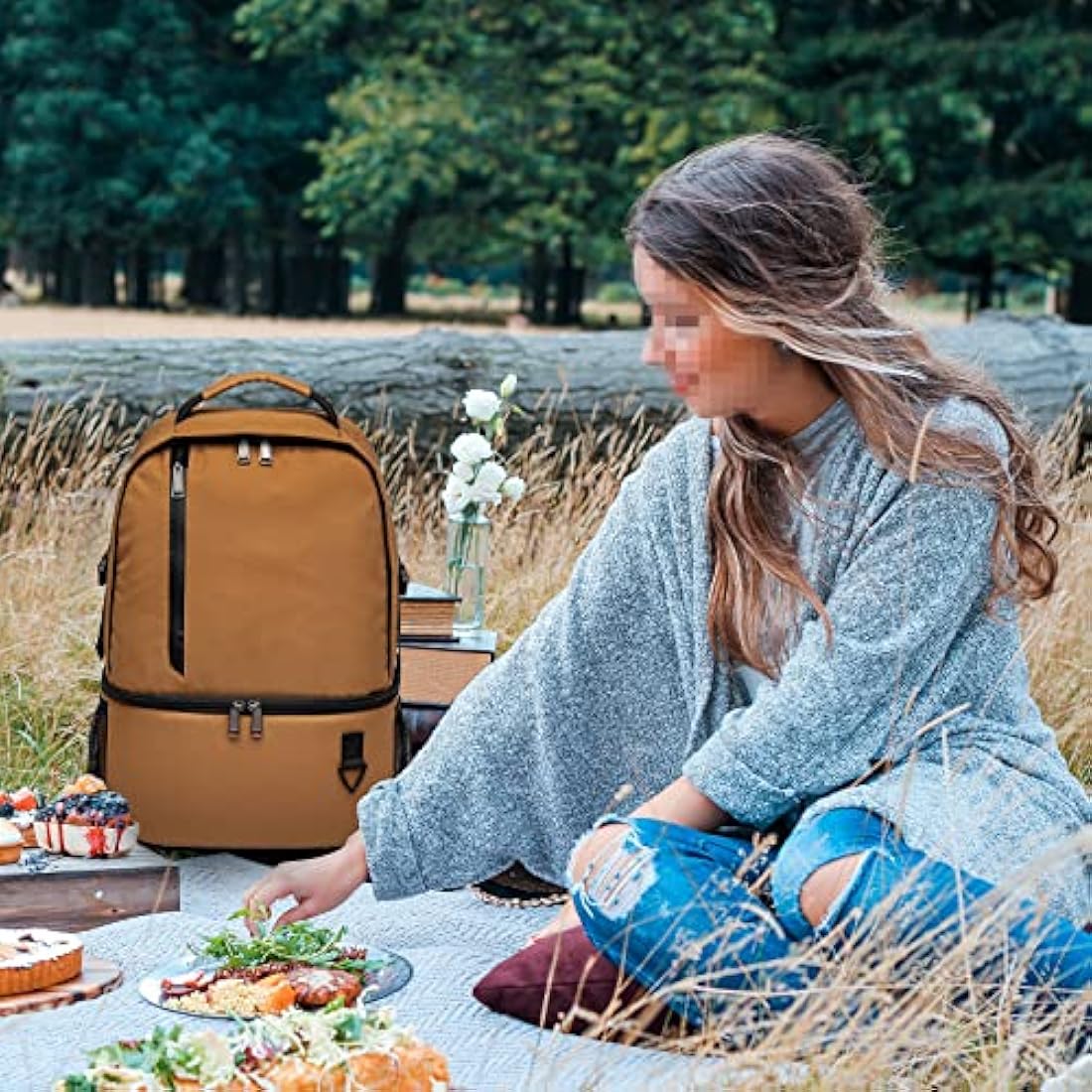 TUGUAN Insulated Cooler Backpack 28L Leakproof Cool Bag Rucksack Double Deck Bottom Thermal Compartment Picnic Backpack for Lunch, Beach, Camping