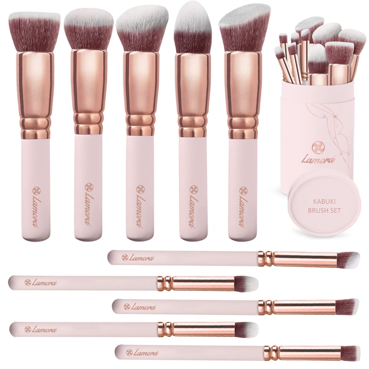 Kabuki Makeup Brush Set - For Foundation Powder Blush Concealer Contour - Perfect For Liquid, Cream or Mineral Products - 10 Pc Collection With
