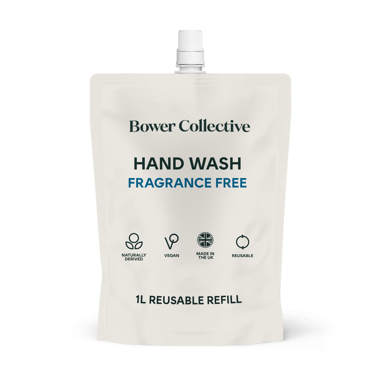 Bower Collective Natural Antibacterial Liquid Hand Soap Refill, Fragrance Free Handwash for Sensitive Skin, Hypoallergenic Soap, 1 Litre, 300+ Washes
