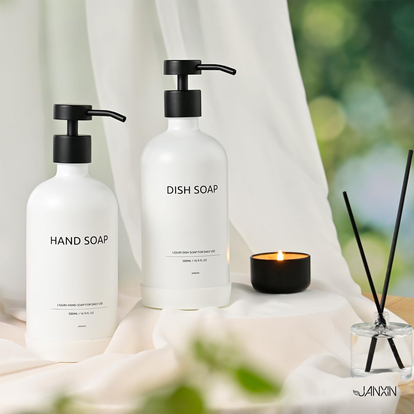 Janxin Glass Soap Dispenser, Kitchen Soap Dispenser Set, Suitable for Kitchen Sink Decoration, Bathroom Hand Washing
