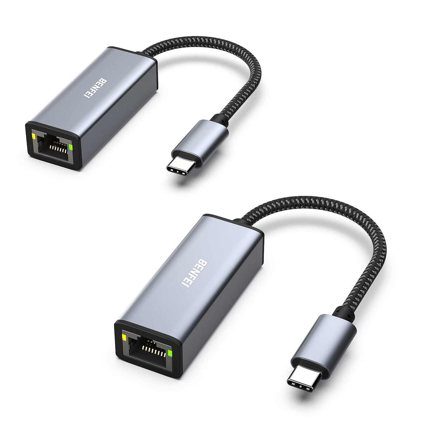 BENFEI USB C to Ethernet Adapter 2 Pack, Type-C (Thunderbolt 3) to RJ45 Gigabit 1000 Mbps Ethernet Adapter Compatible for MacBook Pro 2019/2018/2017,