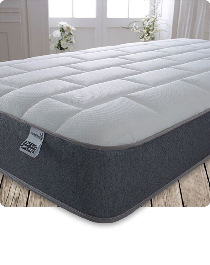 Starlight Beds Essentials Large Brick 3ft Hybrid Spring and Memory Foam Mattress. Budget-Friendly with Elegant Grey Design, Soft Firmness, 7.5 Inch