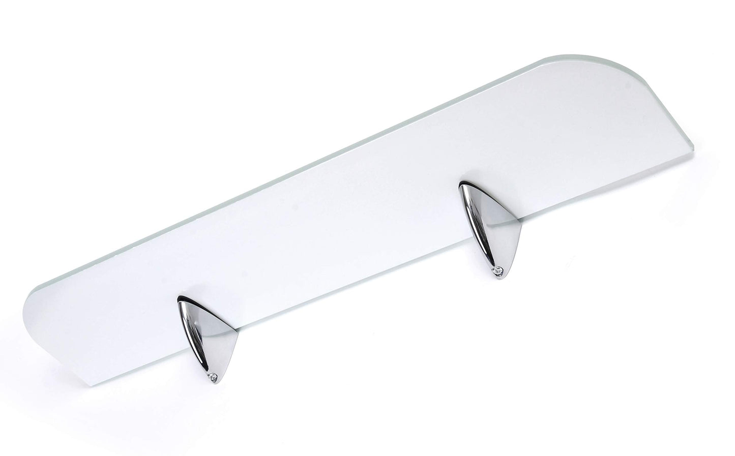 6mm Thick Toughened Glass Shelves With Curved Corners and Large Chrome Finish Shelf Supports 600mm (24” approx) and 500mm (20” approx) Black