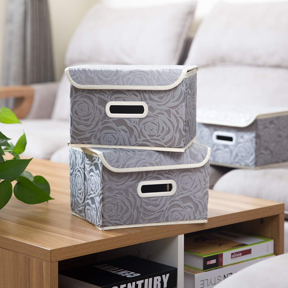 Prandom Storage Boxes with Lids Small.Rose Pattern Fabric Decorative Storage Box, Really Useful Box,Clothing Storage,Cubes