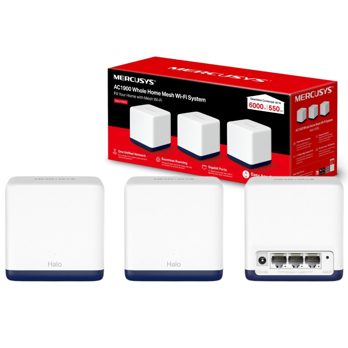 MERCUSYS Halo H50G(3-pack) AC1900 WiFi Extender Booster,Dual Band Mesh WiFi System,TP-Link Router,VPN Encryption WiFi Booster,APP Control,Guest