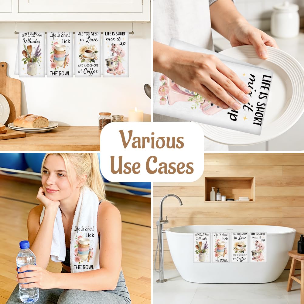WADORN 4Styles Cooking tools Kitchen Towels 16x24 Inch Microfiber Cooking tool Decorative Hand Dish Towels Spring Summer Soft Absorbent Quick Drying