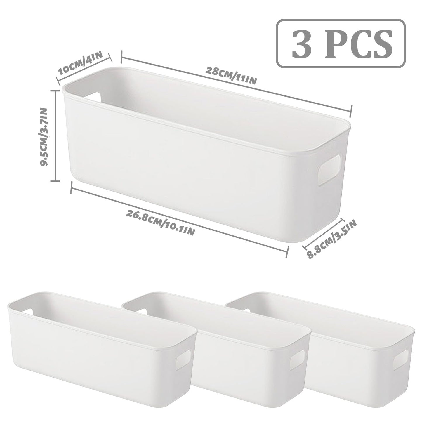 Fizleca 3 Pcs White Storage Baskets, Stackable Plastic Bathroom Organiser Boxes with Handles for Kitchen