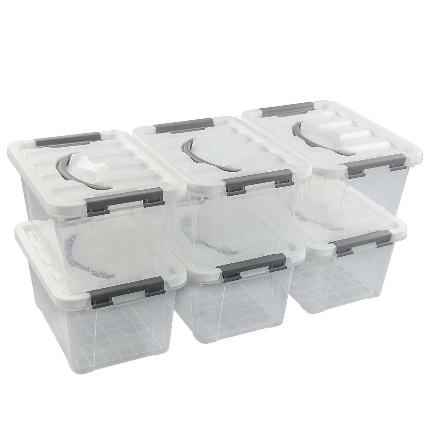 Gloreen 5L Clear Latch Storage Boxes, Plastic Box with Lid, 6 Packs
