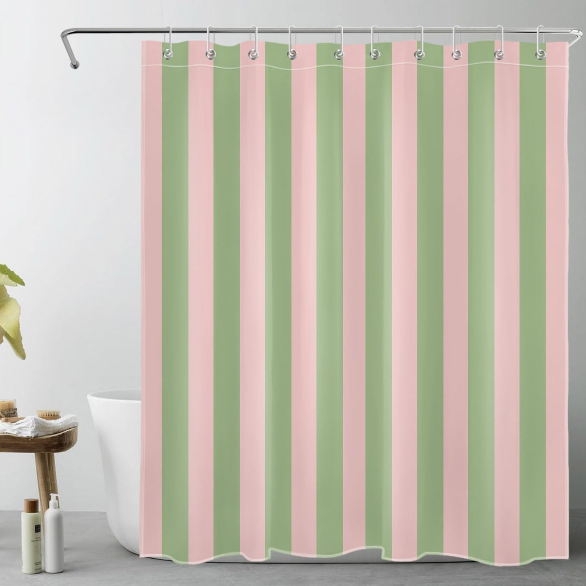 LB Green and Pink Striped Shower Curtain Abstract Geometric Shower Curtains for Bathroom Modern Art Polyester Anti Mould Waterproof Bath Curtain Set