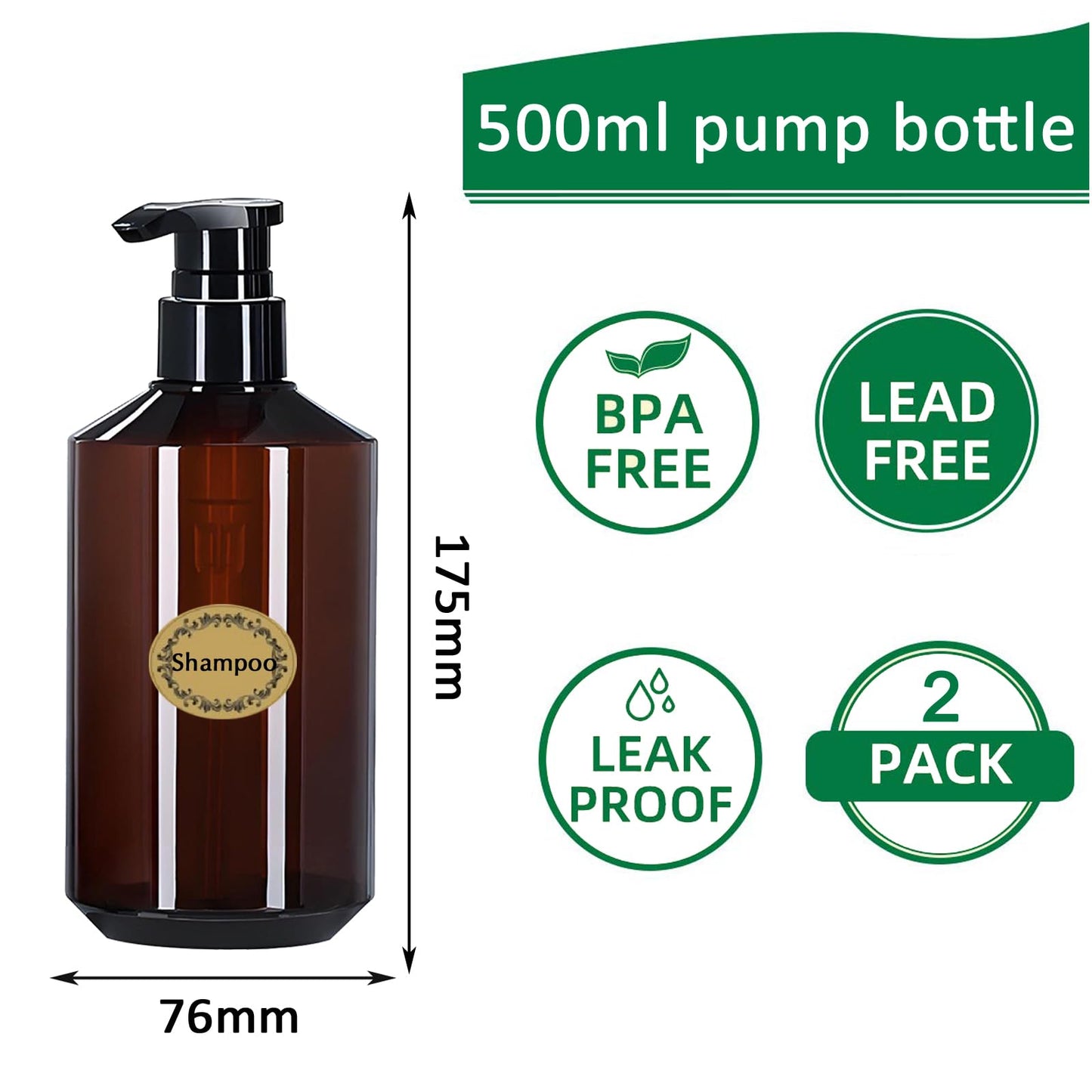 Apstaqeoo 2Pcs 500ML/17OZ Empty Plastic Pump Bottles Dispensers, Refillable Shampoo Conditioner Body Wash Lotion Pump Dispenser Portable Liquid Soap