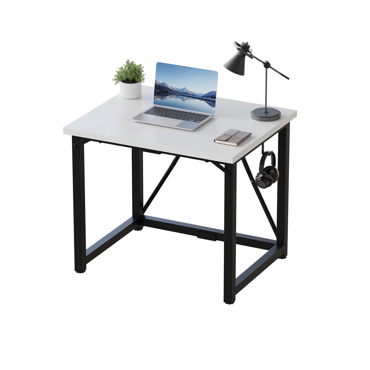 JUMMICO 80×50cm Computer Desk, Compact Home Office Writing Desk, Small Study Laptop Workstation for Limited Space, Quick Assembly, Metal Frame, White