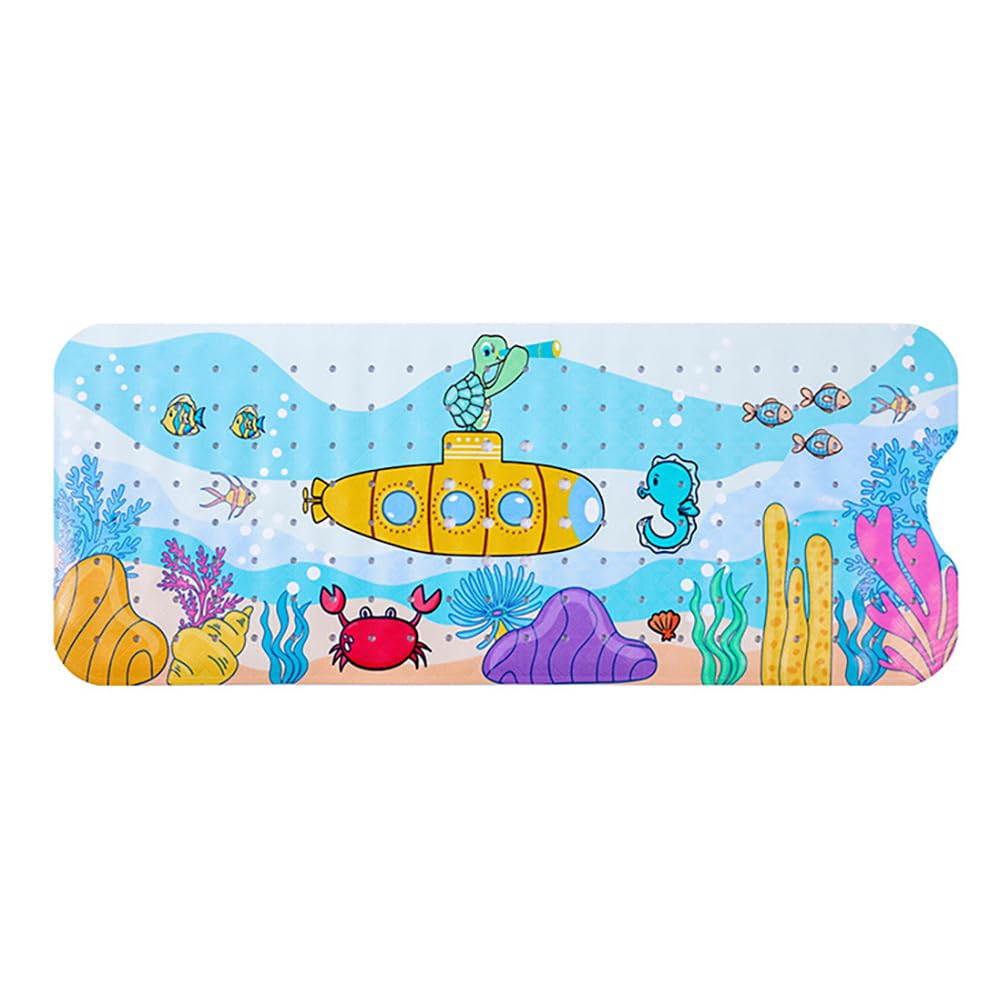 Bathsafe Kids Extra Long Bath Mat for Tub Cartoon Print Anti Mould Bathtub Mat with Drain Hole Suction Cup Lovely Baby Toddler Safety Non Slip Shower