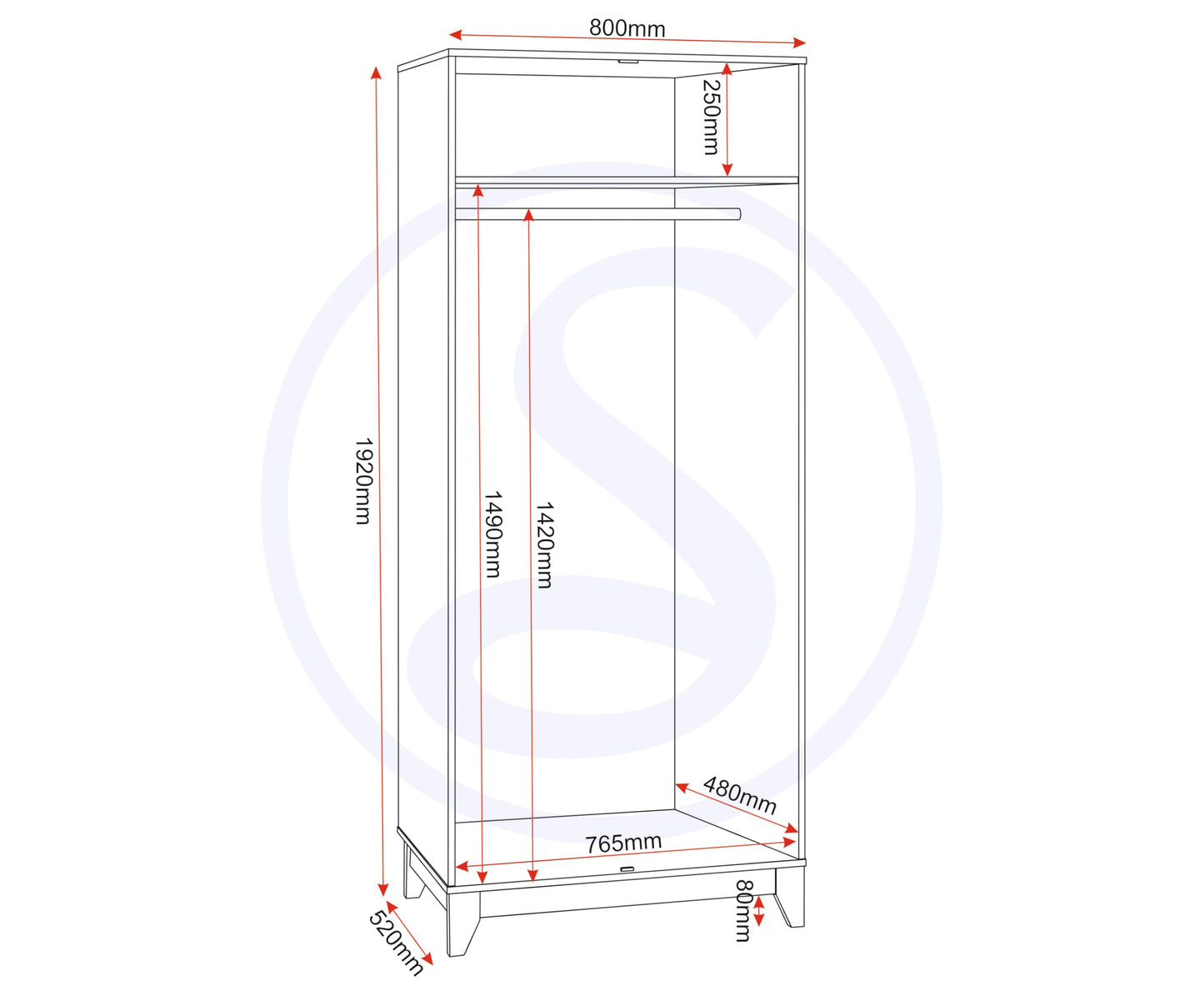 Seconique Cleveland 2 Door Wardrobe in White/Grey Metal Effect