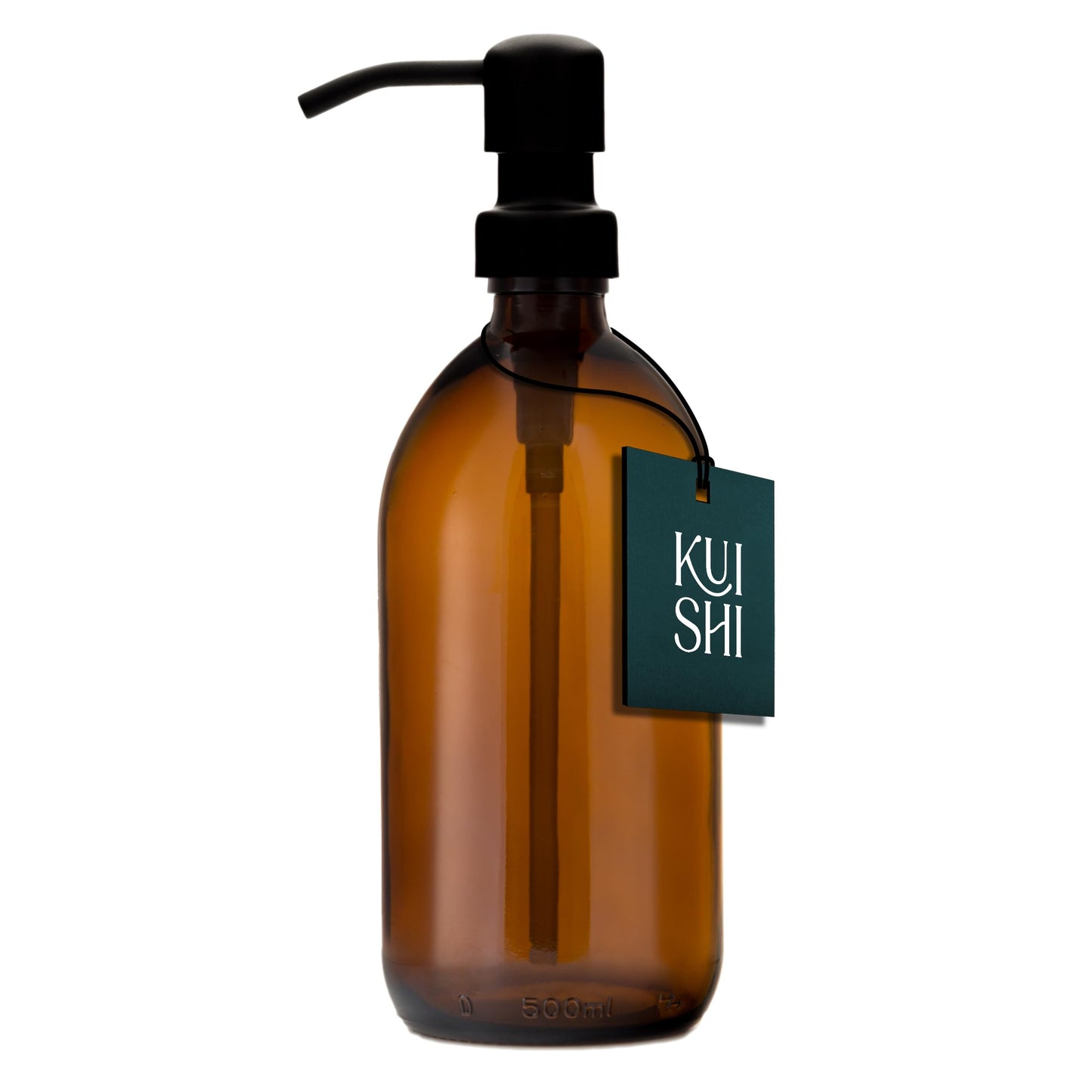 Kuishi Amber Glass Pump Bottle with Stainless Steel Pump [500ml, Black Pump], Amber Glass Soap Dispenser Refillable Brown Glass Bottles Ideal for