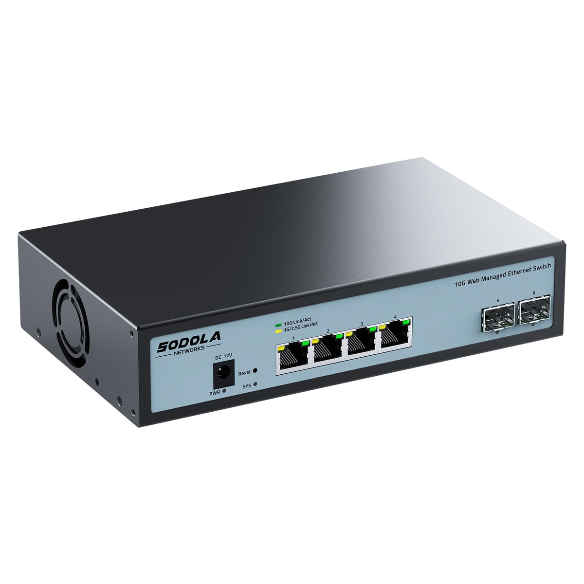 SODOLA 6 Port 10Gb Easy Web Managed Switch, 4X10G RJ45 + 2X10G SFP+ Ports, Ethernet Splitter, Multi-Gigabit Ethernet Switch, Wall Mounted or Desktop,