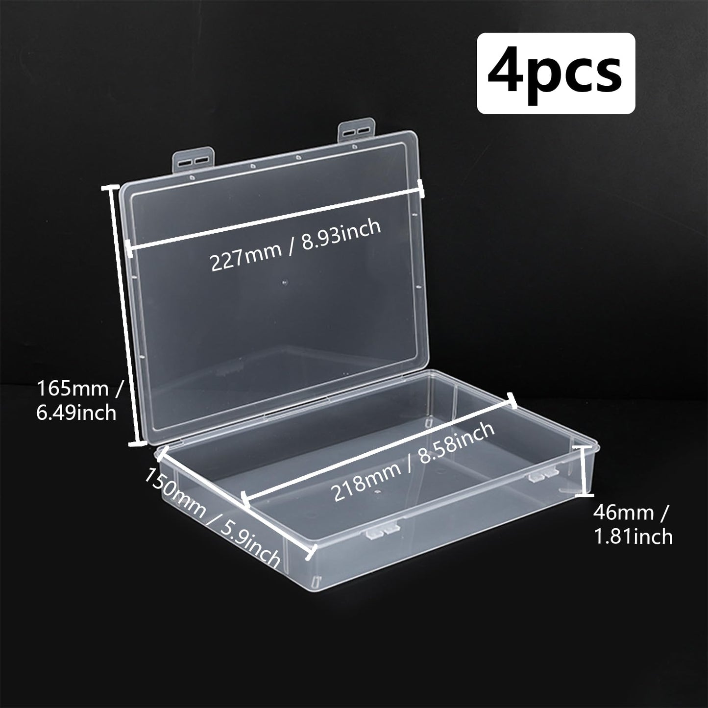 WYAN 4pcs A5 Storage Boxes with Lids, Plastic Box, Stackable Storage Box, Clear Storage Boxes with Lids, for Home, Office, School to Store Files