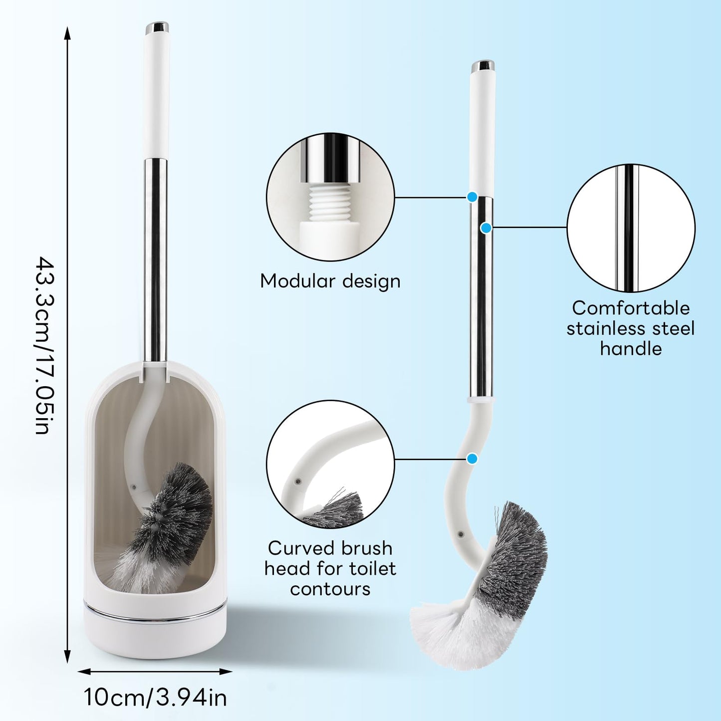 Topsky Toilet Brush and Holder Set, Curved, Replacement Heads White
