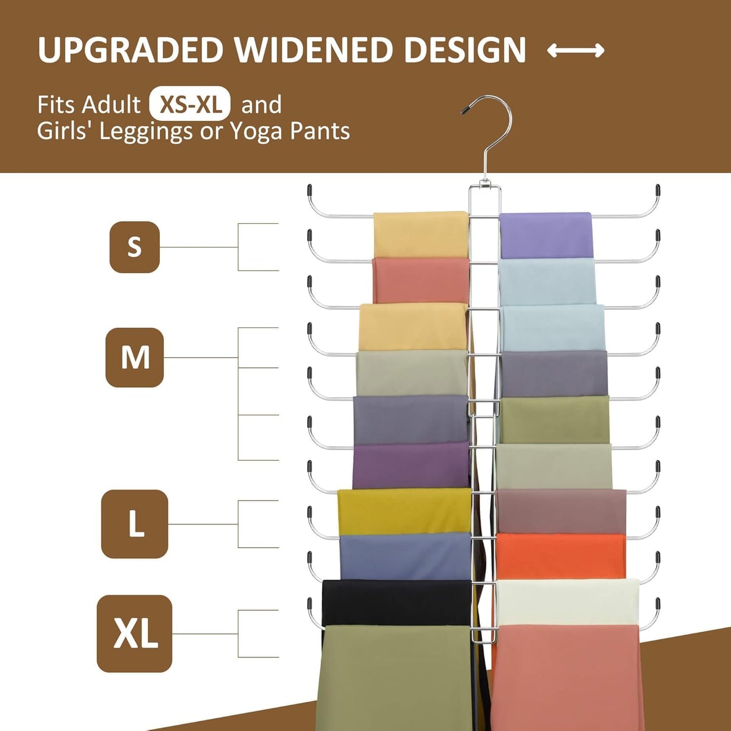 Legging Organizer for Closet, Rotatable Yoga Pants Hanger for Women's XS-XL and Girls' Leggings, Holds Up to 20 Pairs