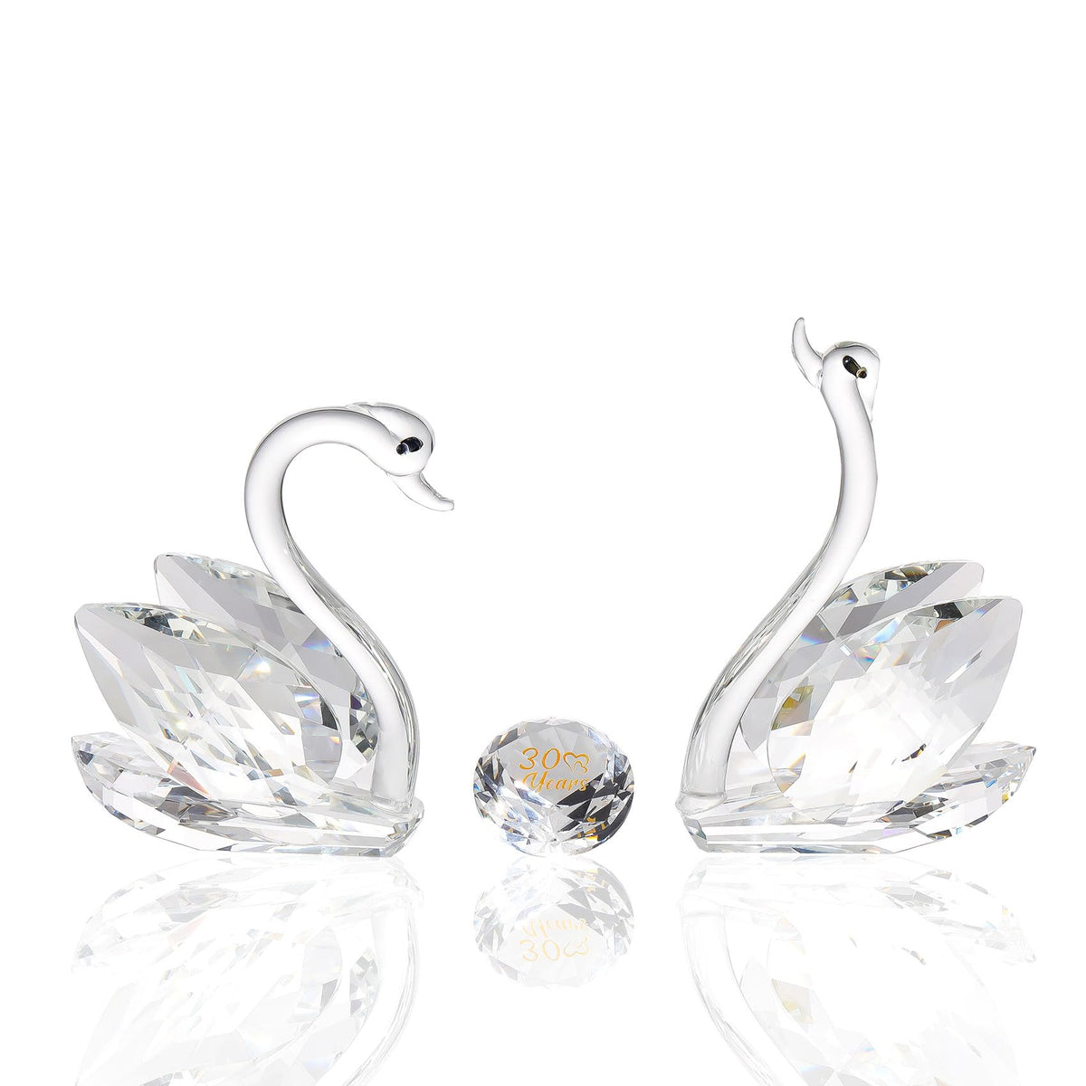 2 Pcs Clear Crystal Swans 30th Wedding Anniversary Romantic Gifts for Couples, Glass Pair Swans Collectible Figurine Ornaments 30 Years Love