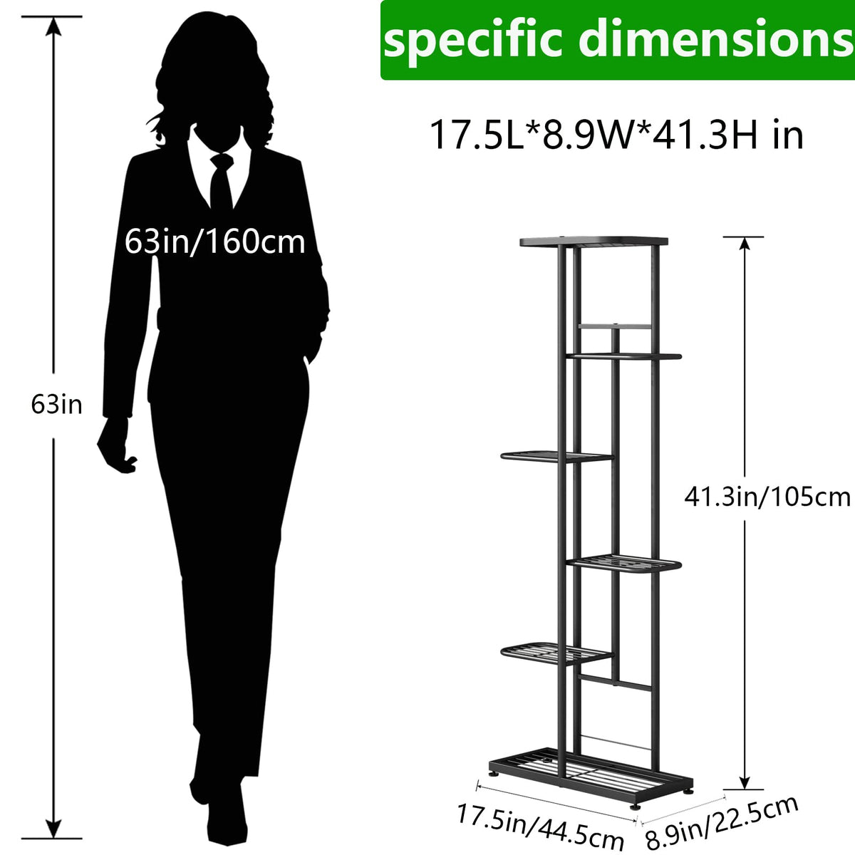 LINZINAR Metal 6 Tier 7 Potted Plant Stand Indoor Outdoor, Dark Grey