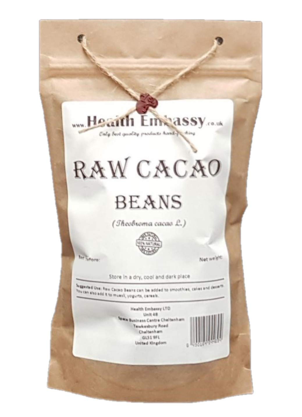 Health Embassy Raw Cacao Beans (Theobroma cacao L.) (225g)