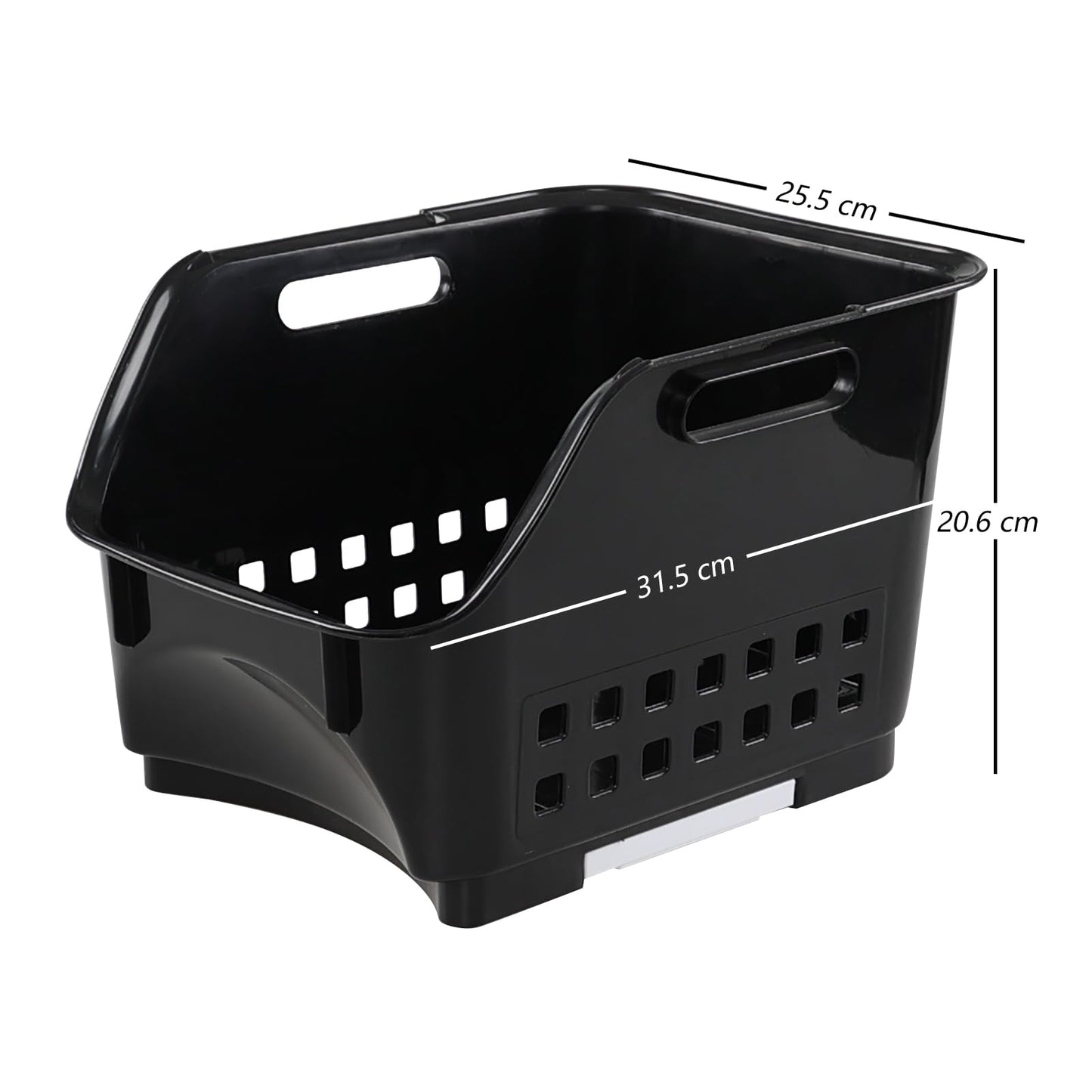 Waikhomes 3 Pack Plastic Stacking Storage Basket, Stackable Storage Bin, Black