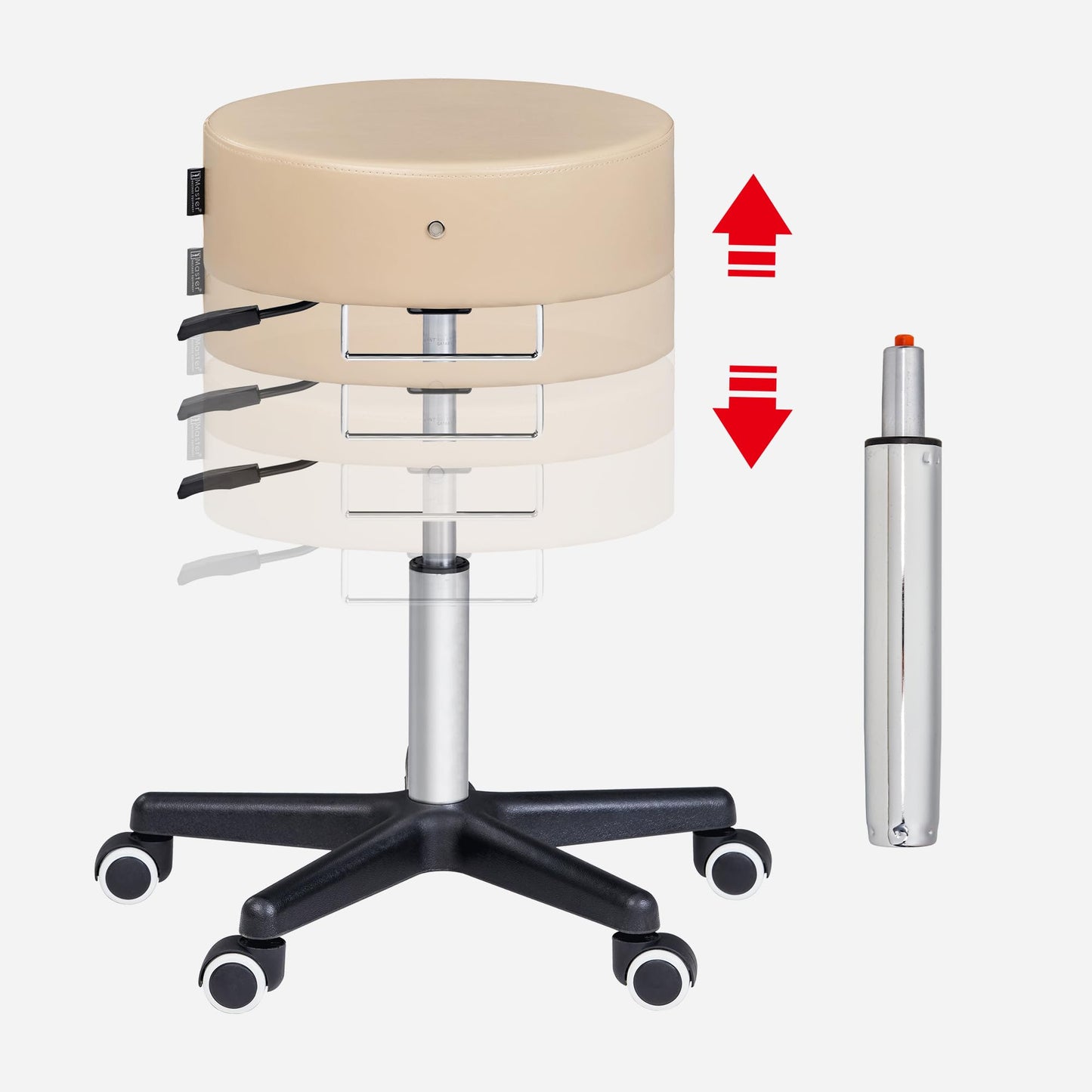 Master Massage Glider Ergonomic Round Swivel Stool Adjustable Rolling Hydraulic Stool Barber Dental Chair Home Office Stool, Cream
