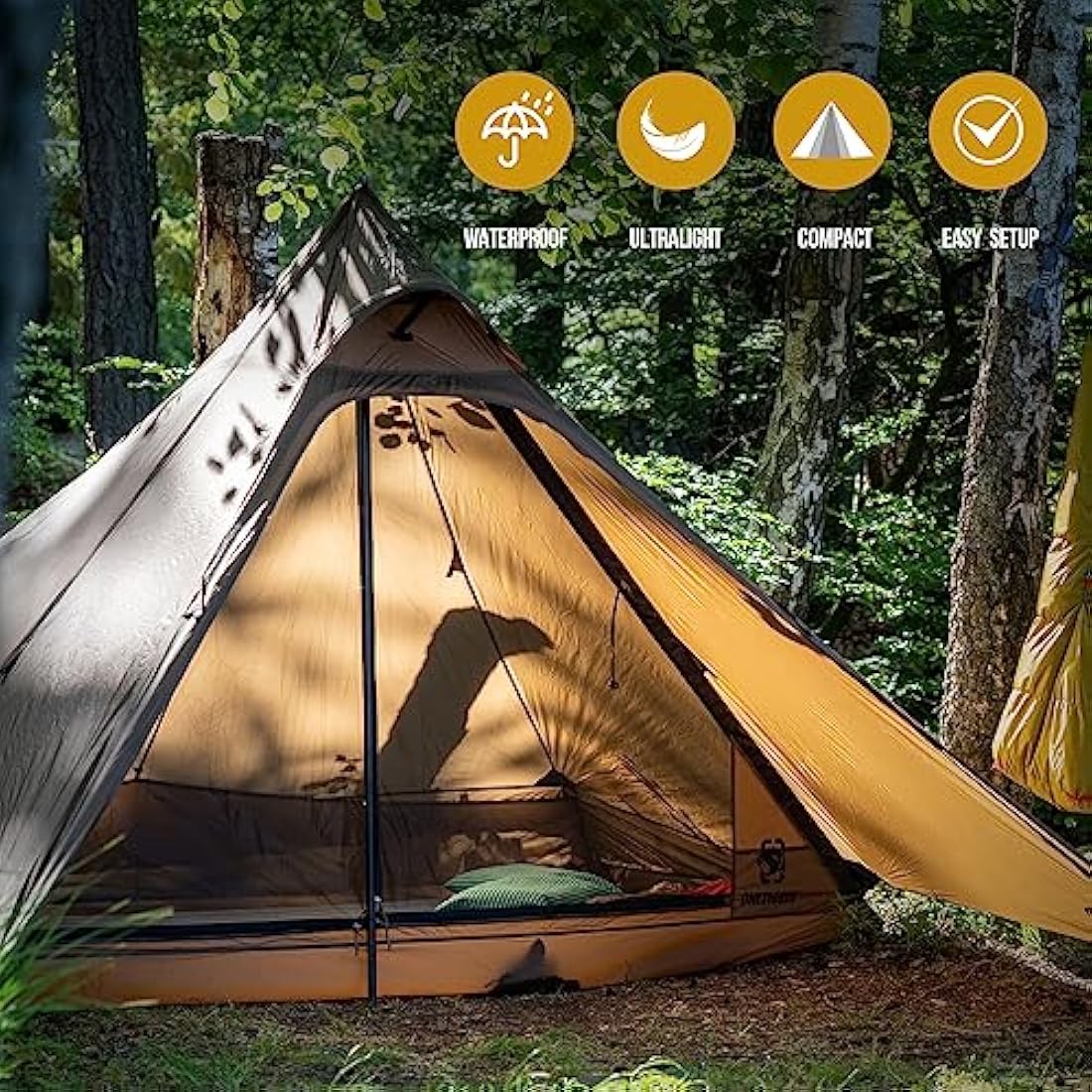 OneTigris TETRA Ultralight Tent, Upgraded, 1-2 Person, Waterproof, 3 Season, Ideal for Camping Hiking Trekking Backpacking Bushcraft