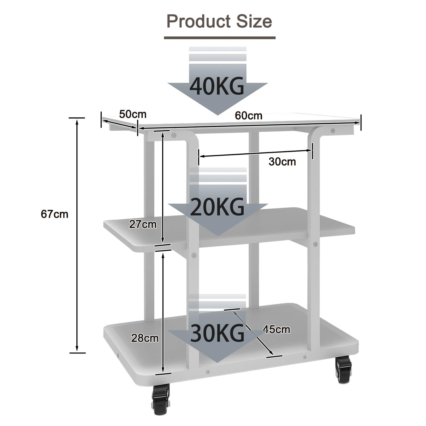 PUNCIA 3-Tier Laser Printer Stand with Storage Heavy Duty Rolling Cart