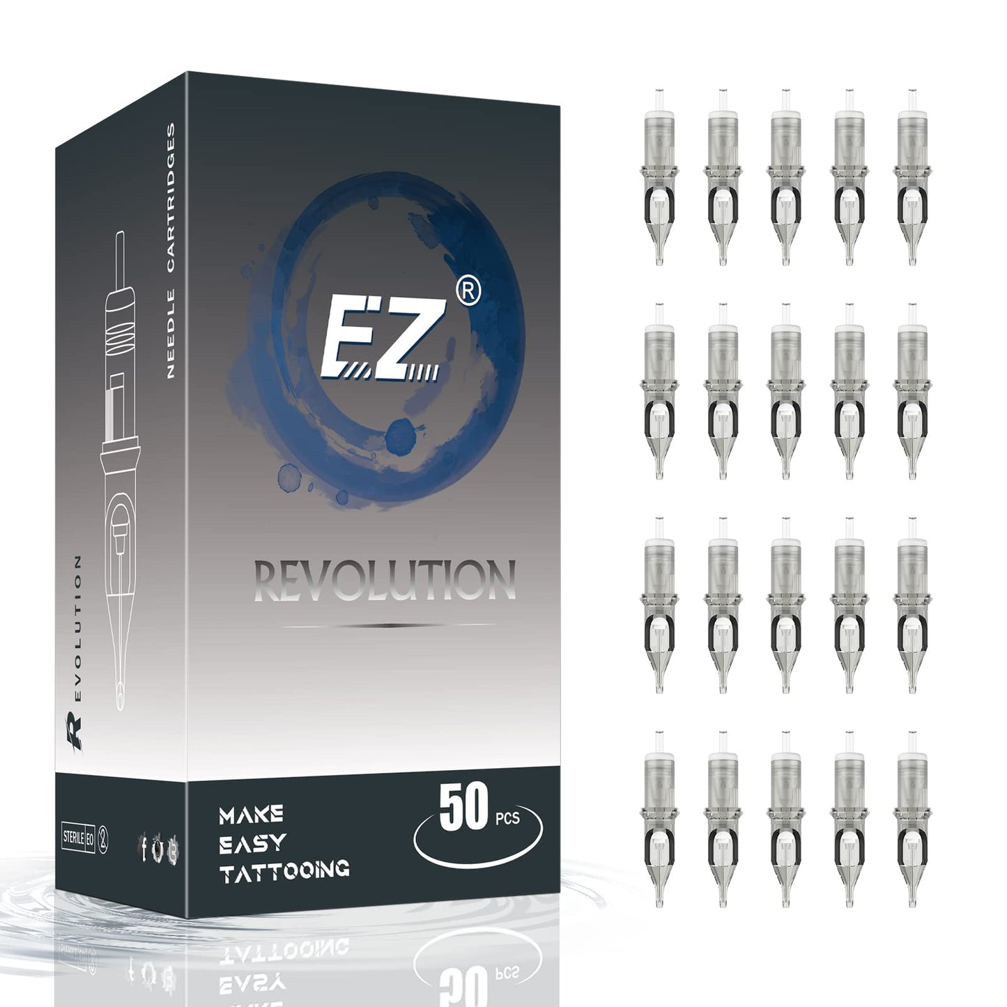 EZ Tattoo Cartridge Needles Assorted - 50Pcs #10 Mixed (3RL 5RL 7RL 9RL 11RL) Bugpin Round Liner Tattoo Needle Cartridges for Tattooing Rotary Tattoo
