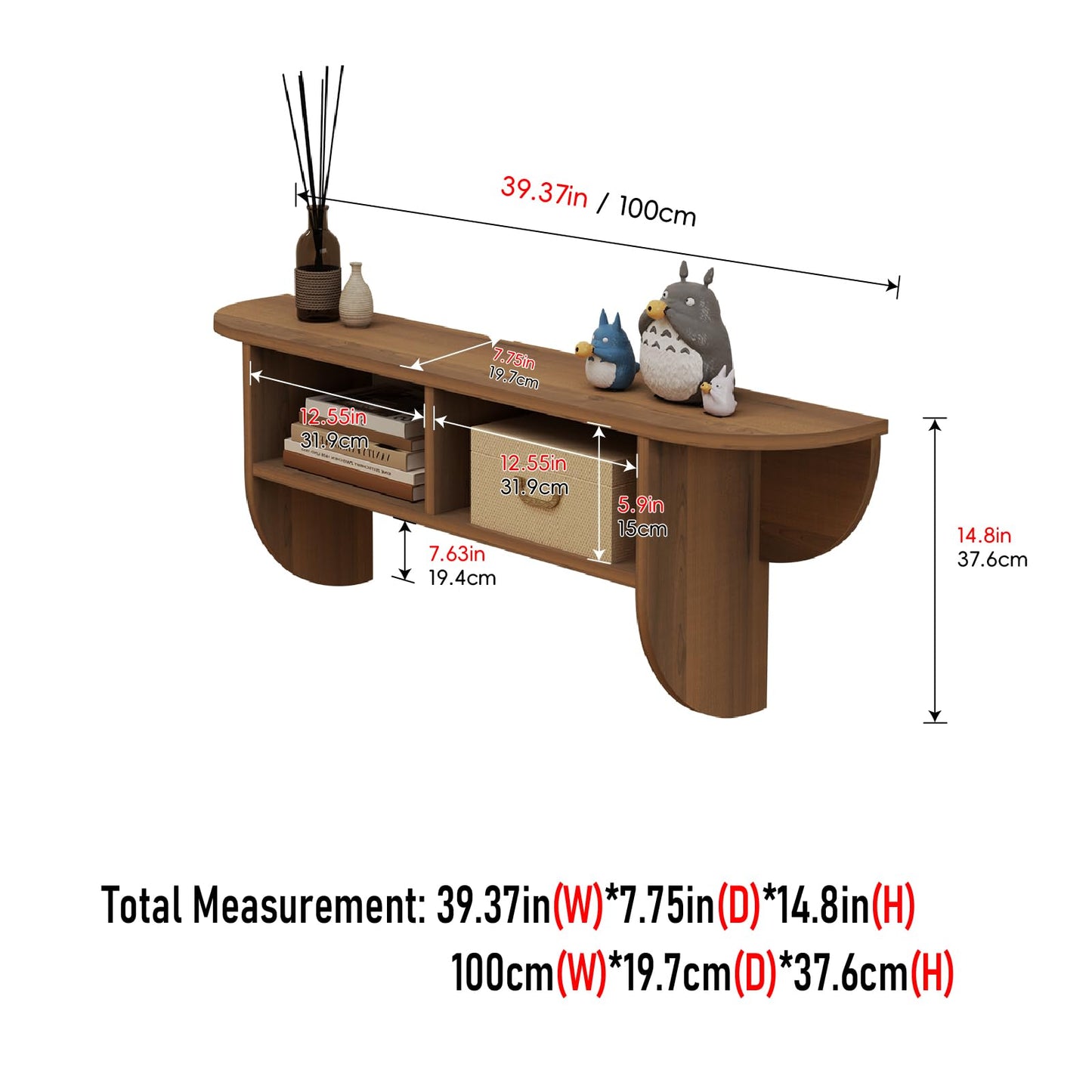 Pmnianhua Floating Solid Wood Console Table, Wall Mounted Narrow Entryway Table with Storage Shelf