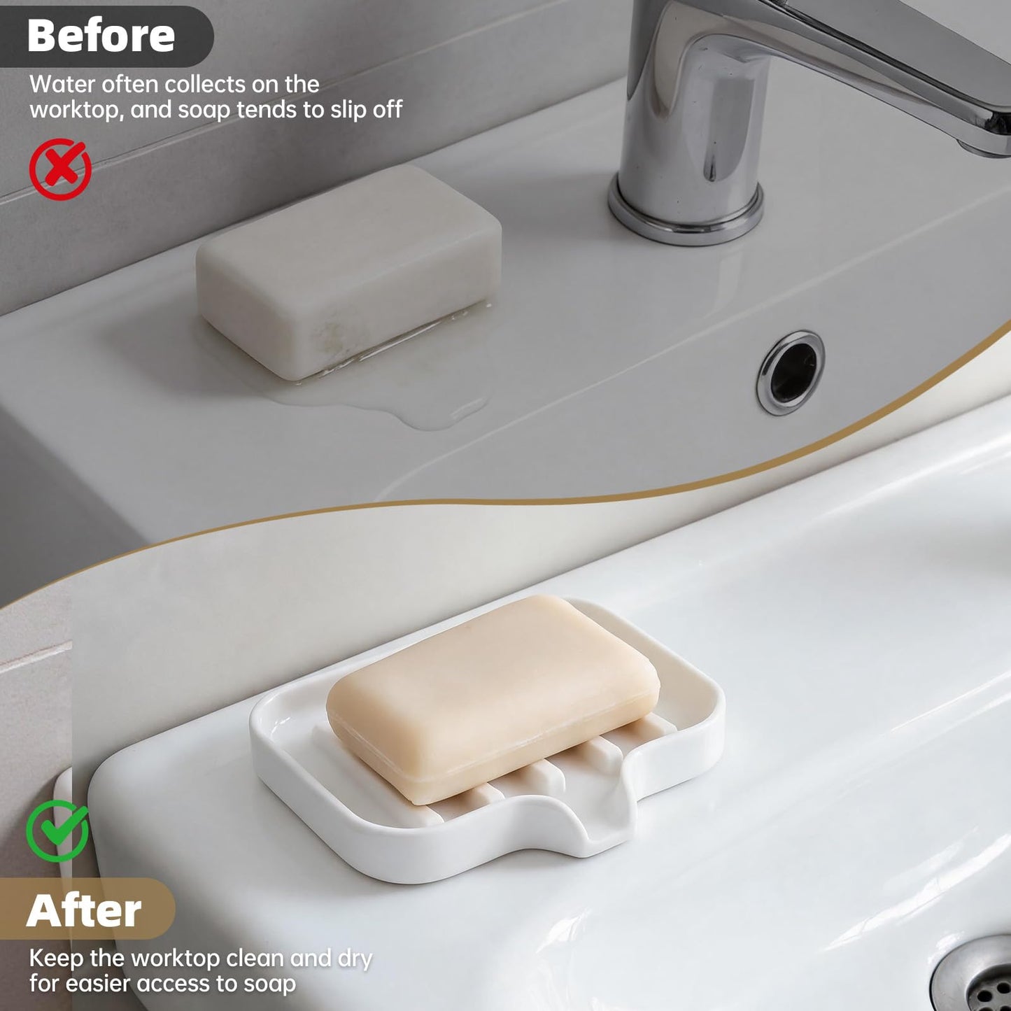 Gurwen 2 Pcs Silicone Soap Dish with Drainage for Bathroom, White