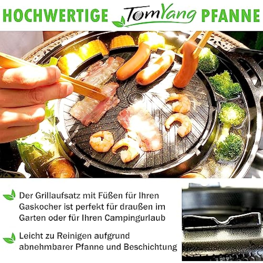 TomYang BBQ Camping Pan - The Original Thai Grill & Hot Pot, Korean BBQ Grill, Mookata Thai Hot Pot