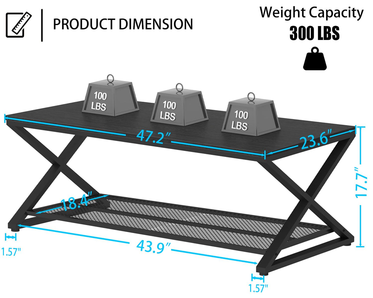 LVB Coffee Table for Living Room Coffee Tables With Storage 120cm Black Oak