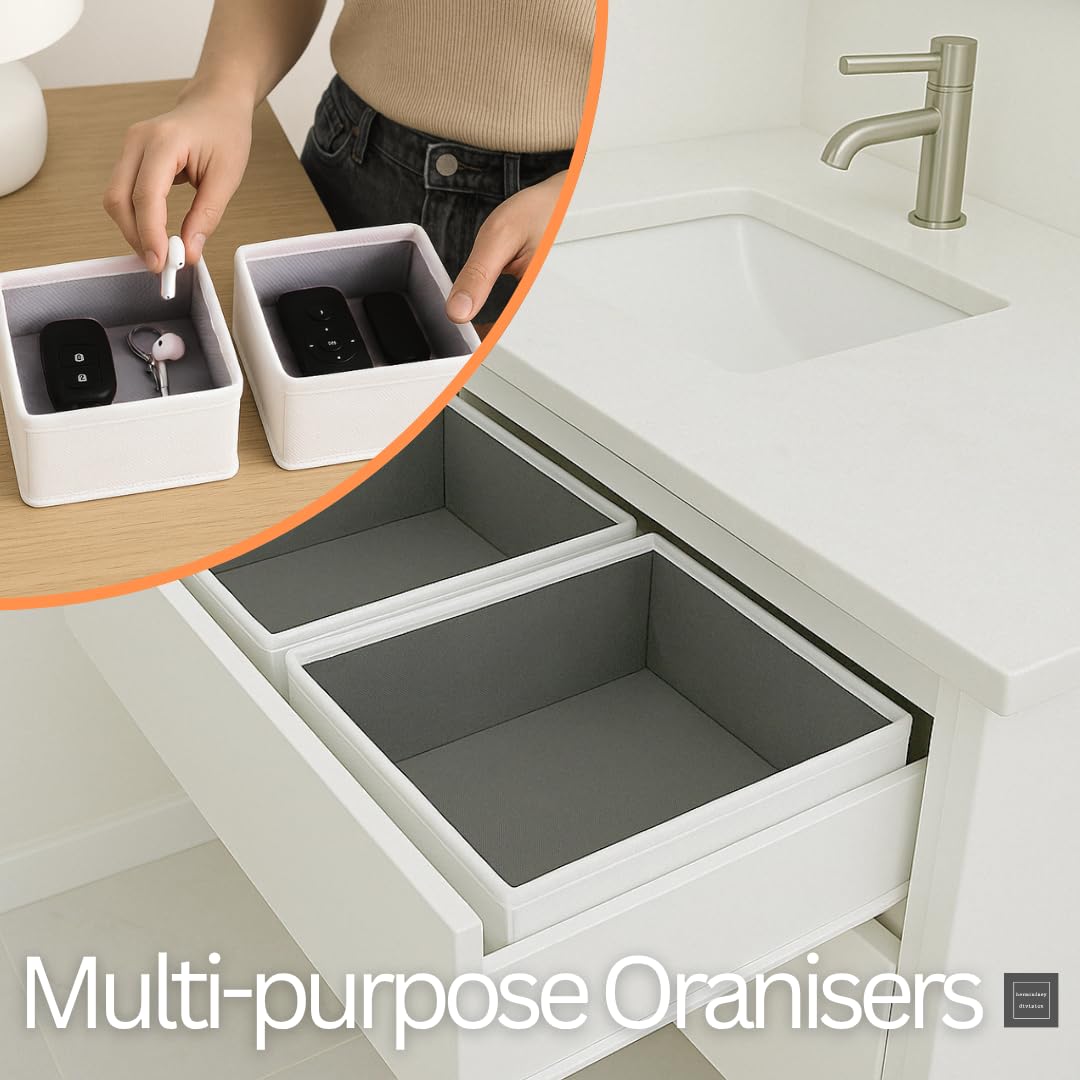 Bermondsey Division Set of 12 Drawer Organiser White/Grey Divider Drawer Dividers Clothes Storage Bedroom Drawers Wardrobe Organiser Storage