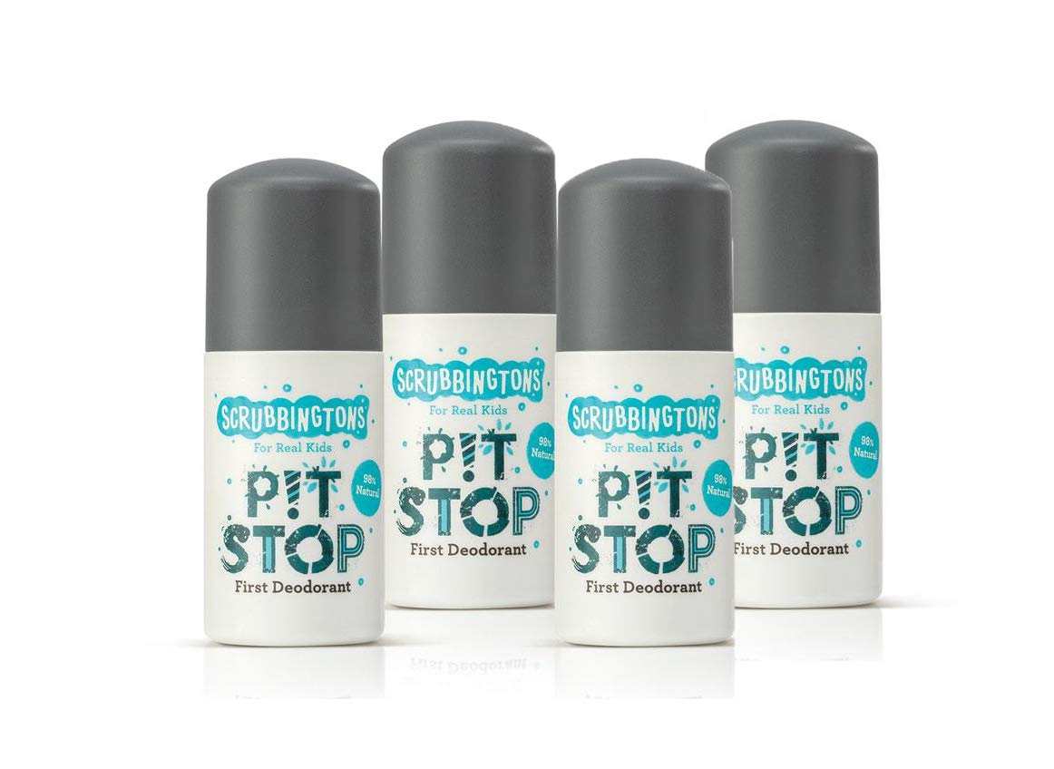 Scrubbingtons Pit Stop Childrens Natural First Deodorant, for Boys and Girls, Aluminium and Alcohol Free, Suitable for Sensitive Skin (4 x 50ml,