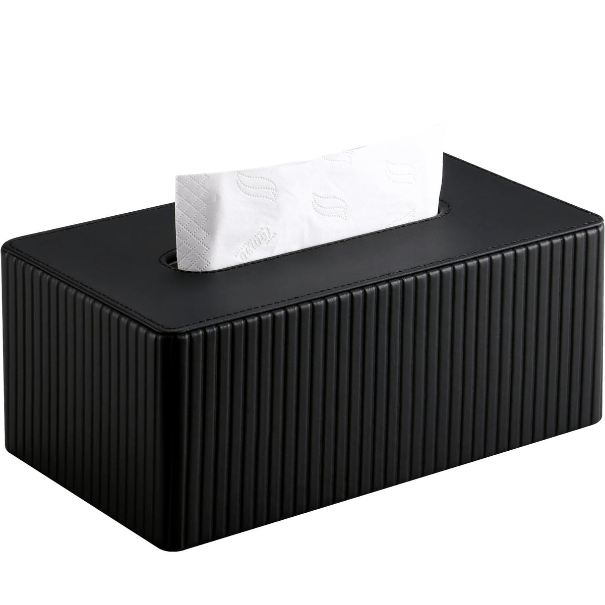 KINGFOM Tissue Box Cover, PU Leather Tissue Box Holder for Home, Office, Car ? Rectangle Tissue Boxs for Desk or Vanity Decorative (Black, Rectangle)