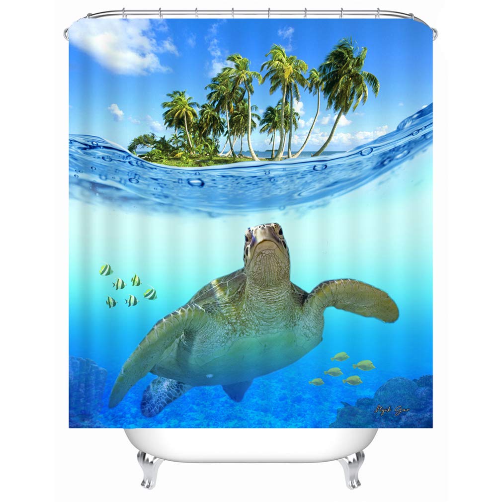X-Labor Beach Motif Shower Curtain Waterproof Fabric Anti-Mould Includes 12 Shower Curtain Rings Washable Bath Curtain 240 x 200 cm Pattern A