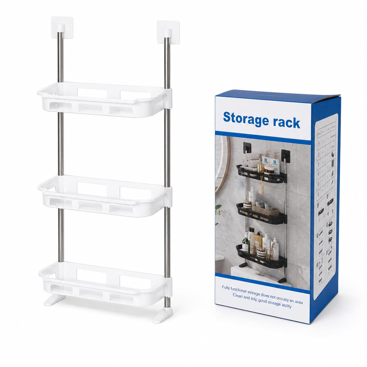 HitlineUK 3 Tier Storage Shelf, Large Capacity Bathroom Organizer, Shower Caddy, No-Drill Installation, Space-Saving Over Toilet Bathroom Shelf