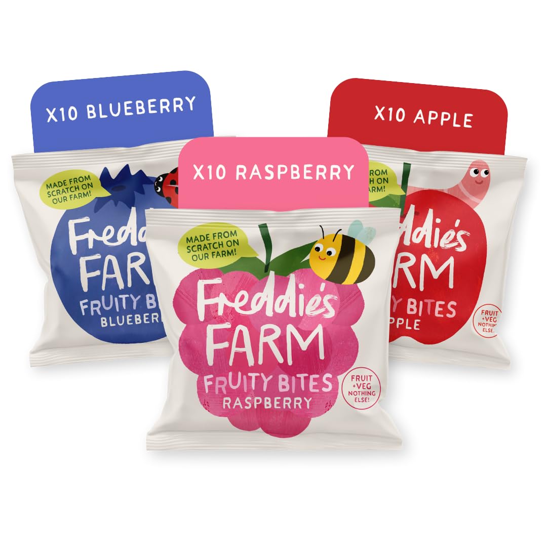 Freddie?s Farm Kids Snacks | Fruit Snacks Multipack - Raspberry, Blueberry, Apple Bites | Lunchbox Snacks For Kids | 100% Fruit & Veg | UPF Free,