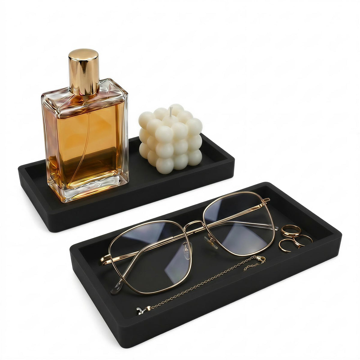 2pcs Bathroom Vanity Tray 20x10cm, Rectangular Soap Dispenser, Silicone Kitchen Sink Storage, Bathroom Countertop Tray Non-Slip and Easy to Clean