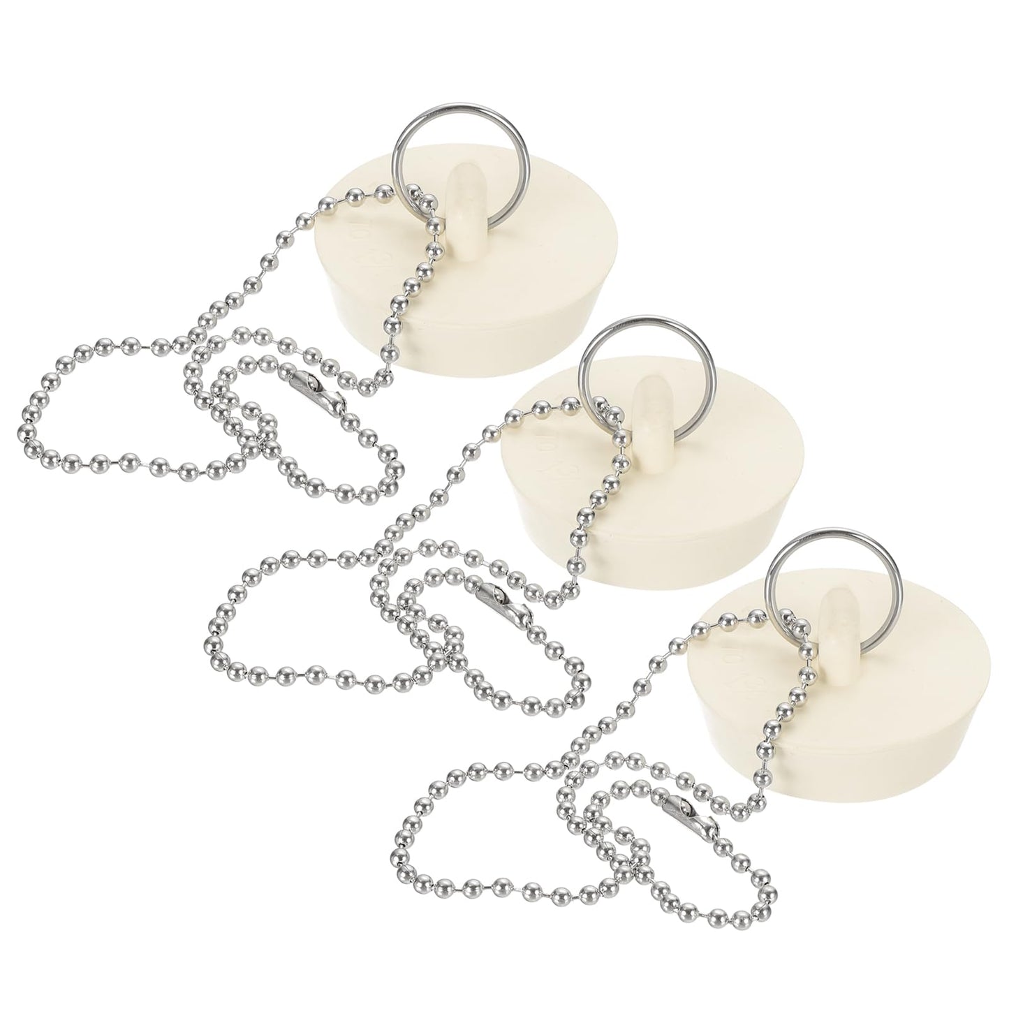 PATIKIL Tub Drain Stopper, 3Pcs for 1-3/8" to 1-1/2" Rubber Bath Tub Drain Sink Stopper with Pull Ring Stainless Steel Beaded Chain for Bathroom