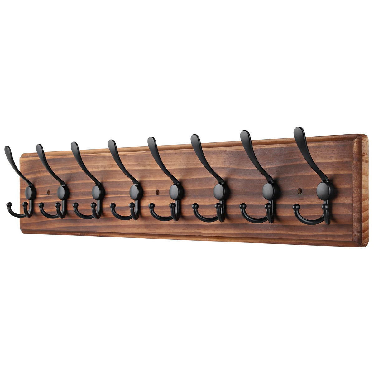 PHINGEER Wall Mounted Coat Hooks, Wooden Heavy Duty Coat Rack for Wall,8 Triple Coat Hanger Hooks for Hanging Coats,Jacket,Hat,Clothes,Brown (Brown, 8