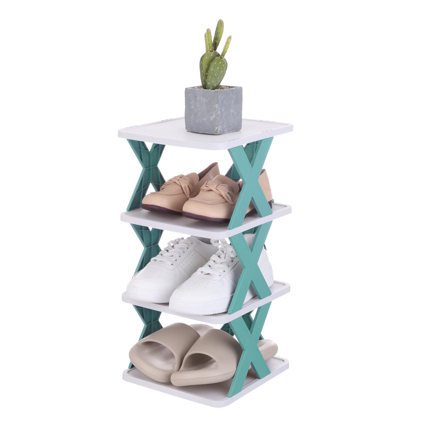sourcing map 4-Tier Plastic Shoe Rack, Vertical Shoe Rack Stackable Storage Organizer Folding Space-Saving Narrow Slot Shelf for Closet Livingroom