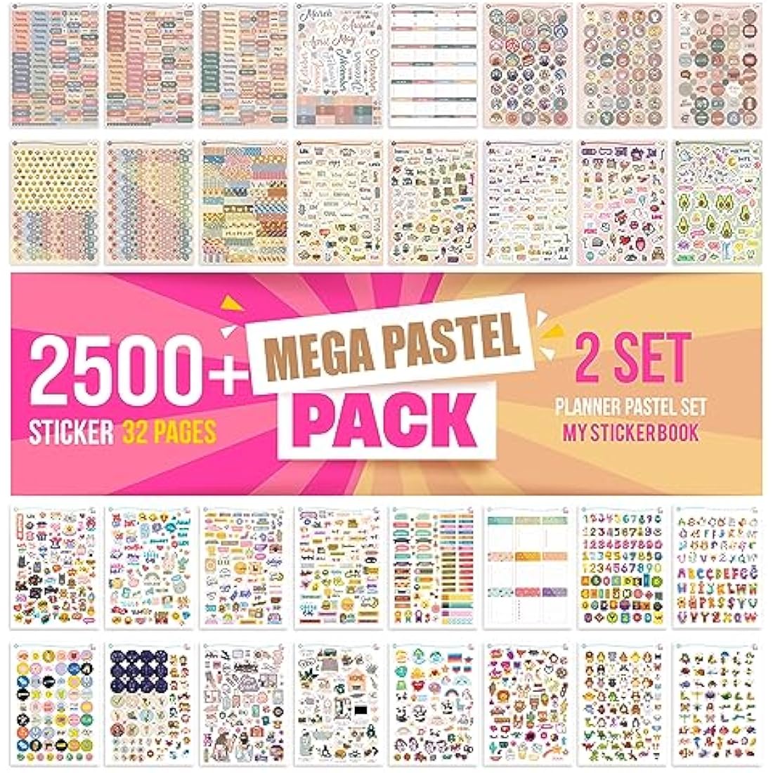 colortouch Sticker Set - 2500+ Pcs Monthly, Weekly, Daily Stickers - 32 Sheets Bullet Journal Sitckers Album for Planner, Organizer, Calendar, Laptop, Collection, Budget, Agenda, Schedule, Scrapbook