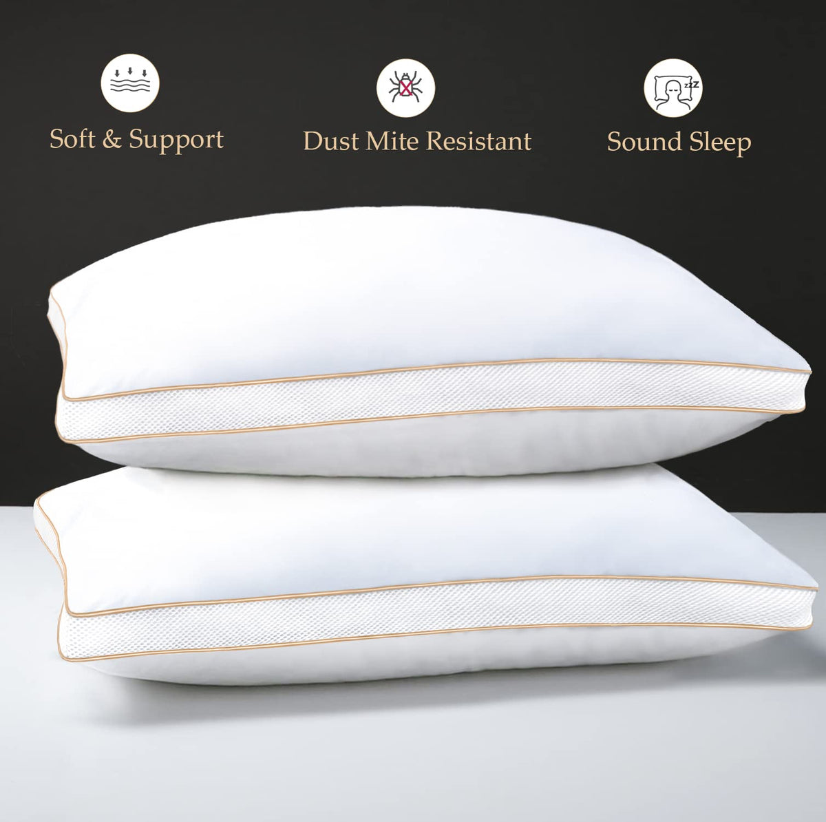 Sofslee Pillows 2 Pack , Hotel Hypoallergenic Bed Pillows for Neck Pain, Luxury Sleeping Pillows of 2 for Side and Back Sleepers, Down Alternative